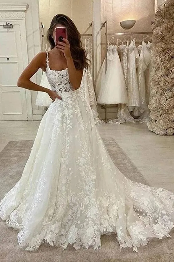 Gorgeous Ball Gown Scoop Neck Open Back Lace Wedding Dresses,Luxurious Wedding Gowns VK0311005