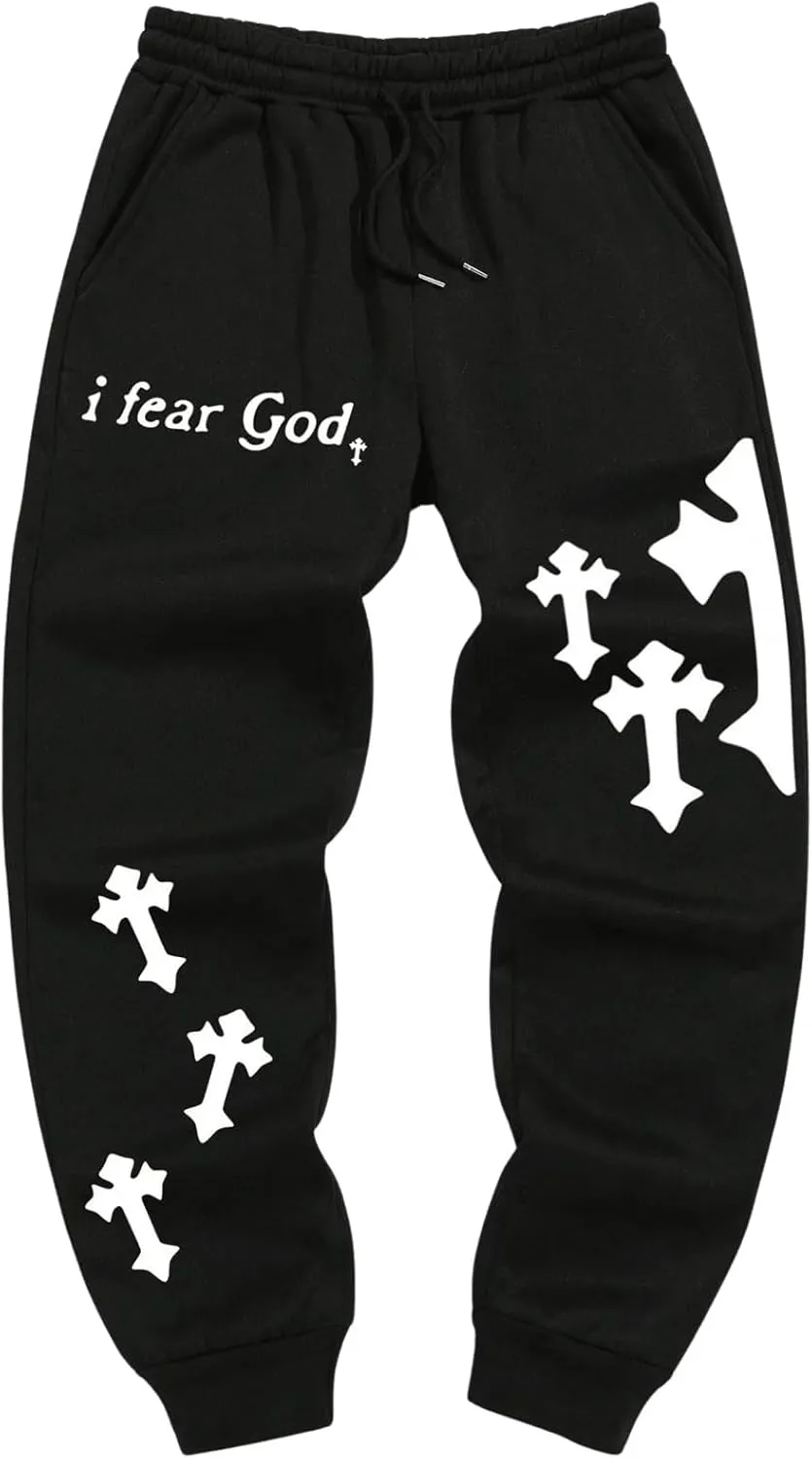 GORGLITTER Men's Baggy Graphic Sweatpants Drawstring Waist Sport Workout Joggers