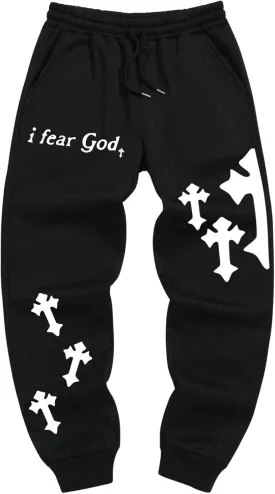 GORGLITTER Men's Baggy Graphic Sweatpants Drawstring Waist Sport Workout Joggers