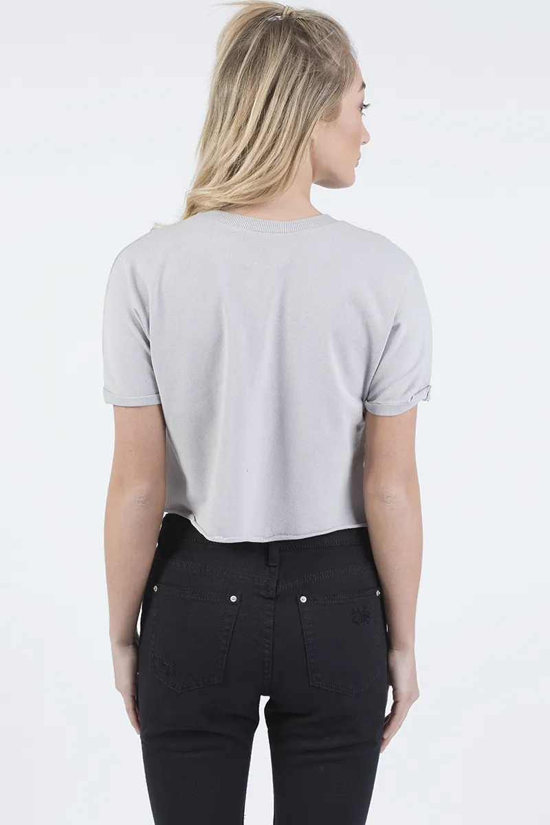 Grey Distressed Badge Detail Crop Top - Toni