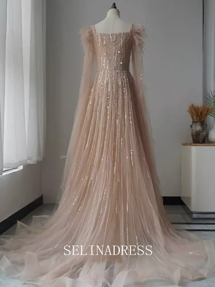 High Quality Black Beaded Long Prom Dress Square Neck Dubai Evening Formal Gown EWR106