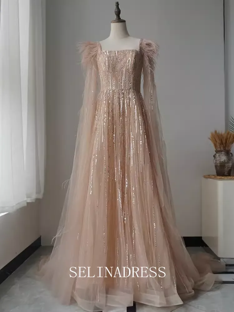 High Quality Black Beaded Long Prom Dress Square Neck Dubai Evening Formal Gown EWR106