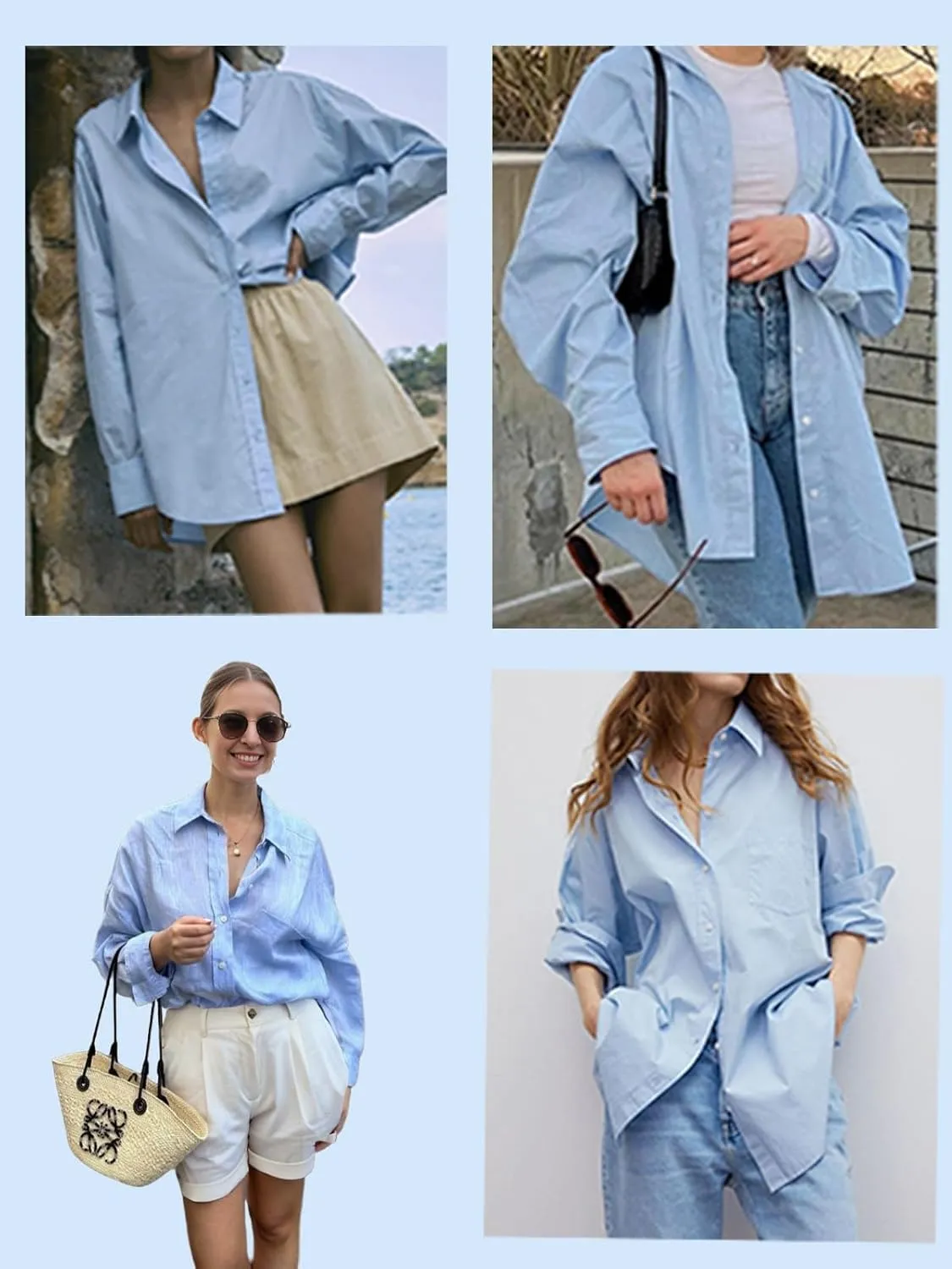 HOTOUCH Women Oversized Button Down Shirts Boyfriend Long Sleeve Blouse Collared Tops