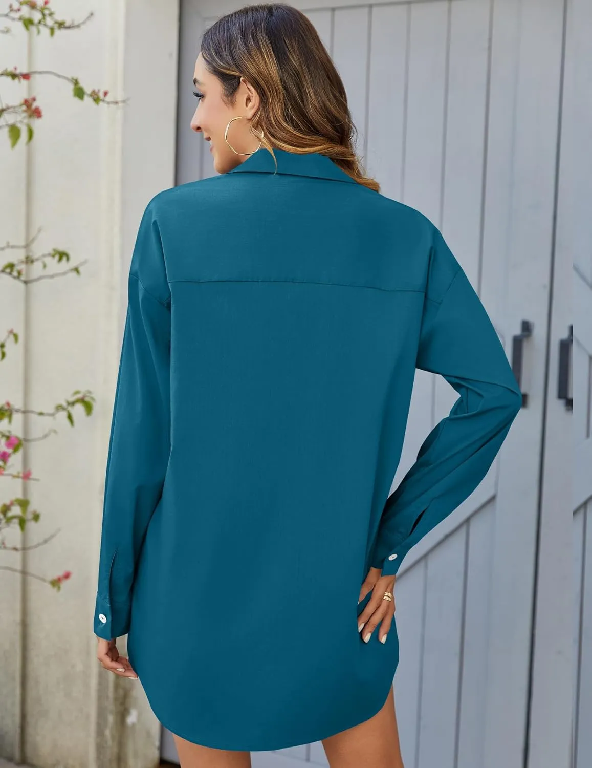HOTOUCH Women Oversized Button Down Shirts Boyfriend Long Sleeve Blouse Collared Tops