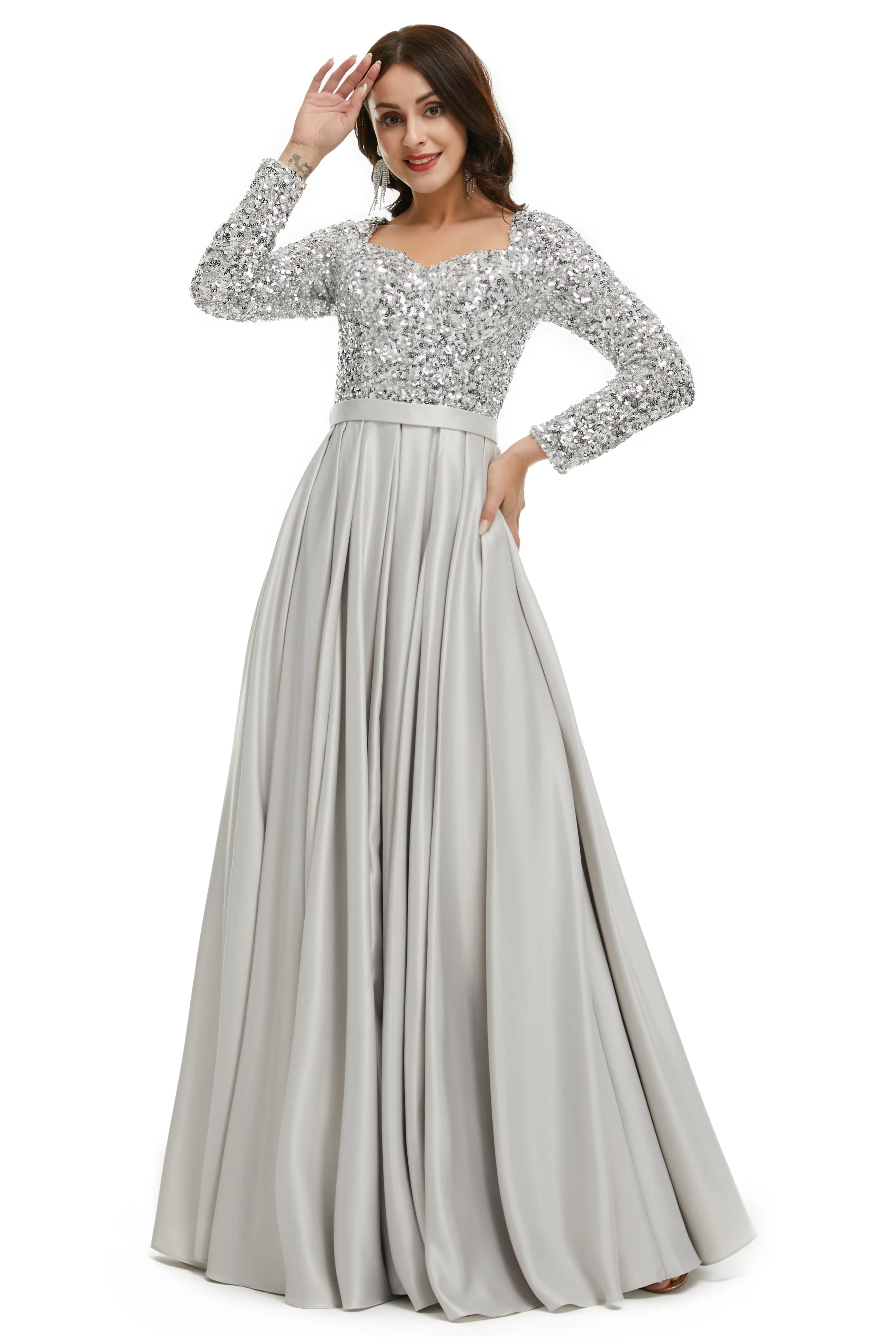 Lady Dress Full Sleeve Prom Dresses V Neck Formal Gowns 2025 Floor Length Party Dresses