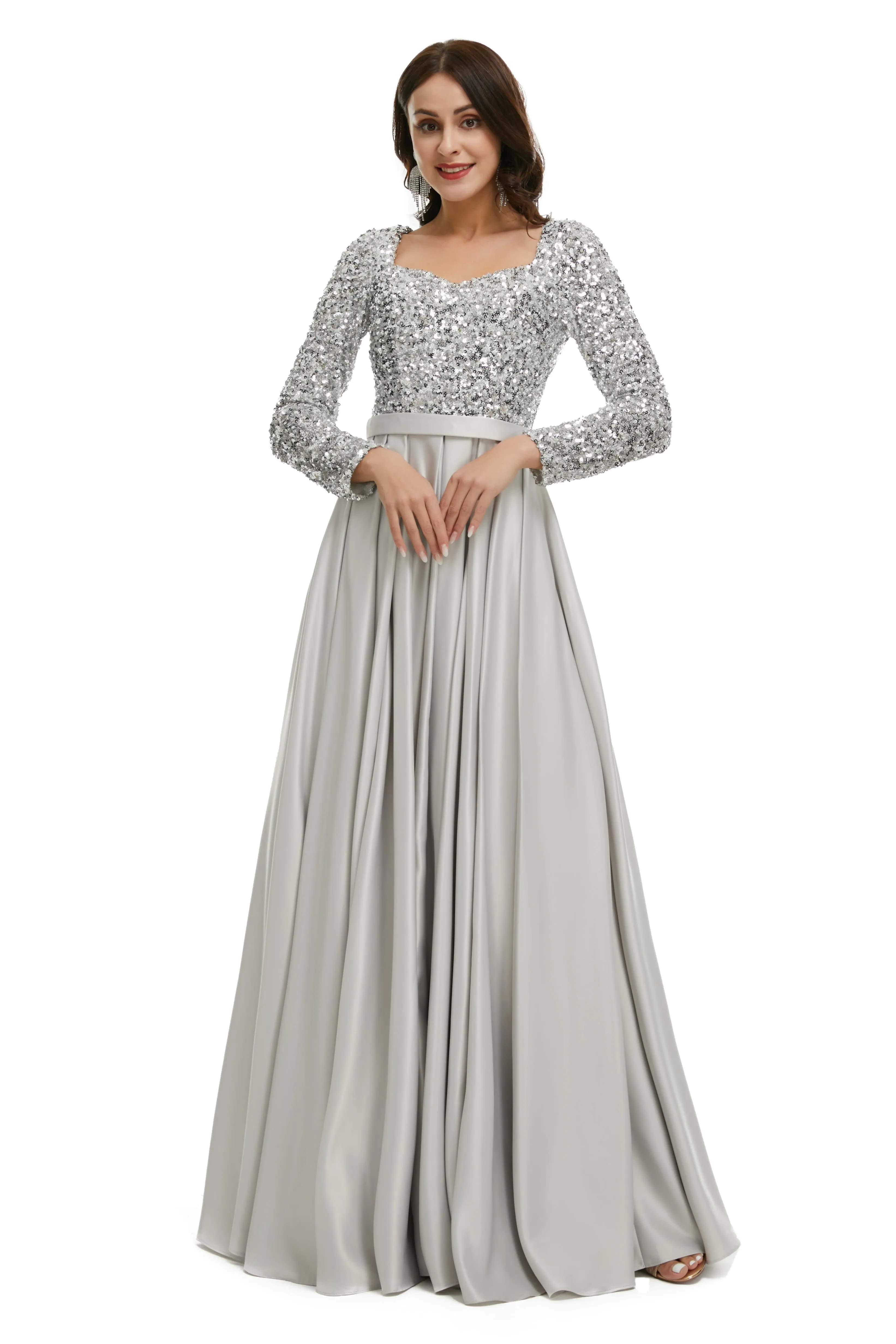 Lady Dress Full Sleeve Prom Dresses V Neck Formal Gowns 2025 Floor Length Party Dresses