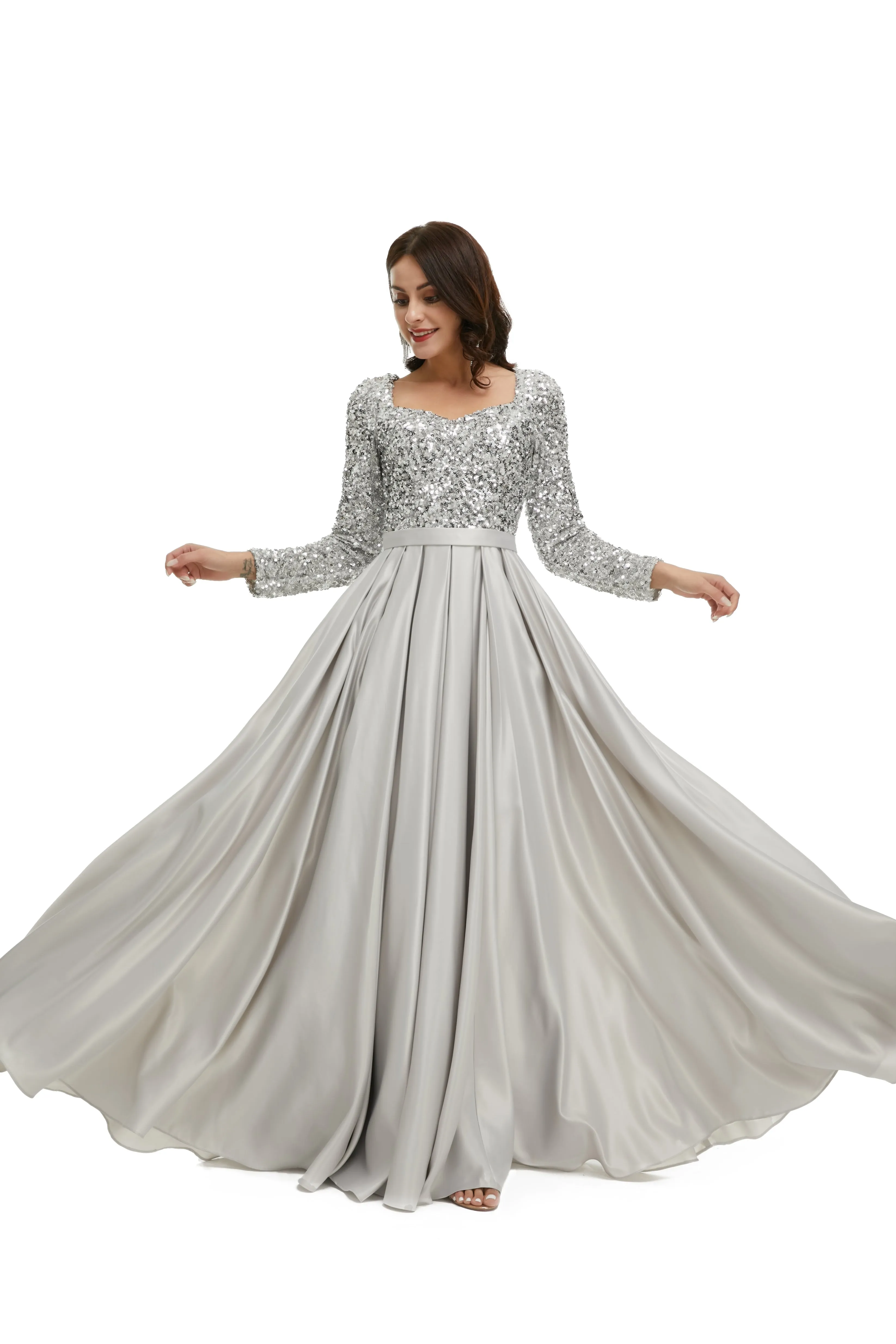 Lady Dress Full Sleeve Prom Dresses V Neck Formal Gowns 2025 Floor Length Party Dresses
