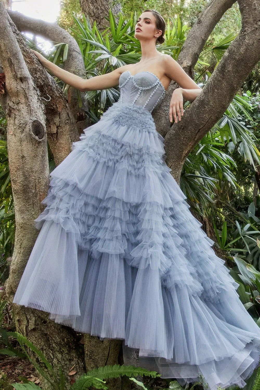 Lala Strapless Corset Ruffle Ballgown Prom Dress 6201017IRR-ParisBlue LaDivine A1017 Andrea & Leo A1017 Cinderella Divine A1017