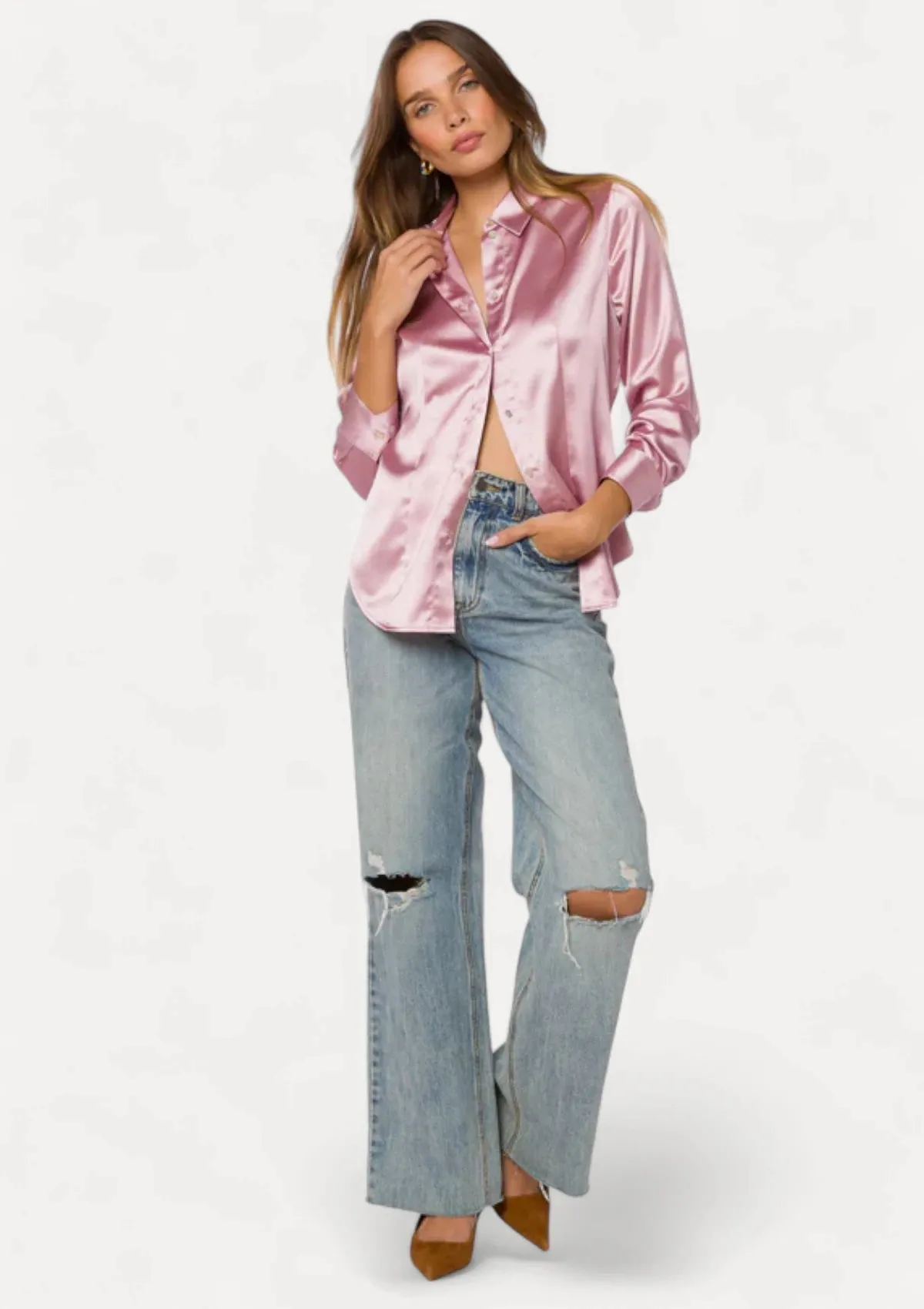 Leanne Long Sleeve Button Down Blouse - Ash Rose