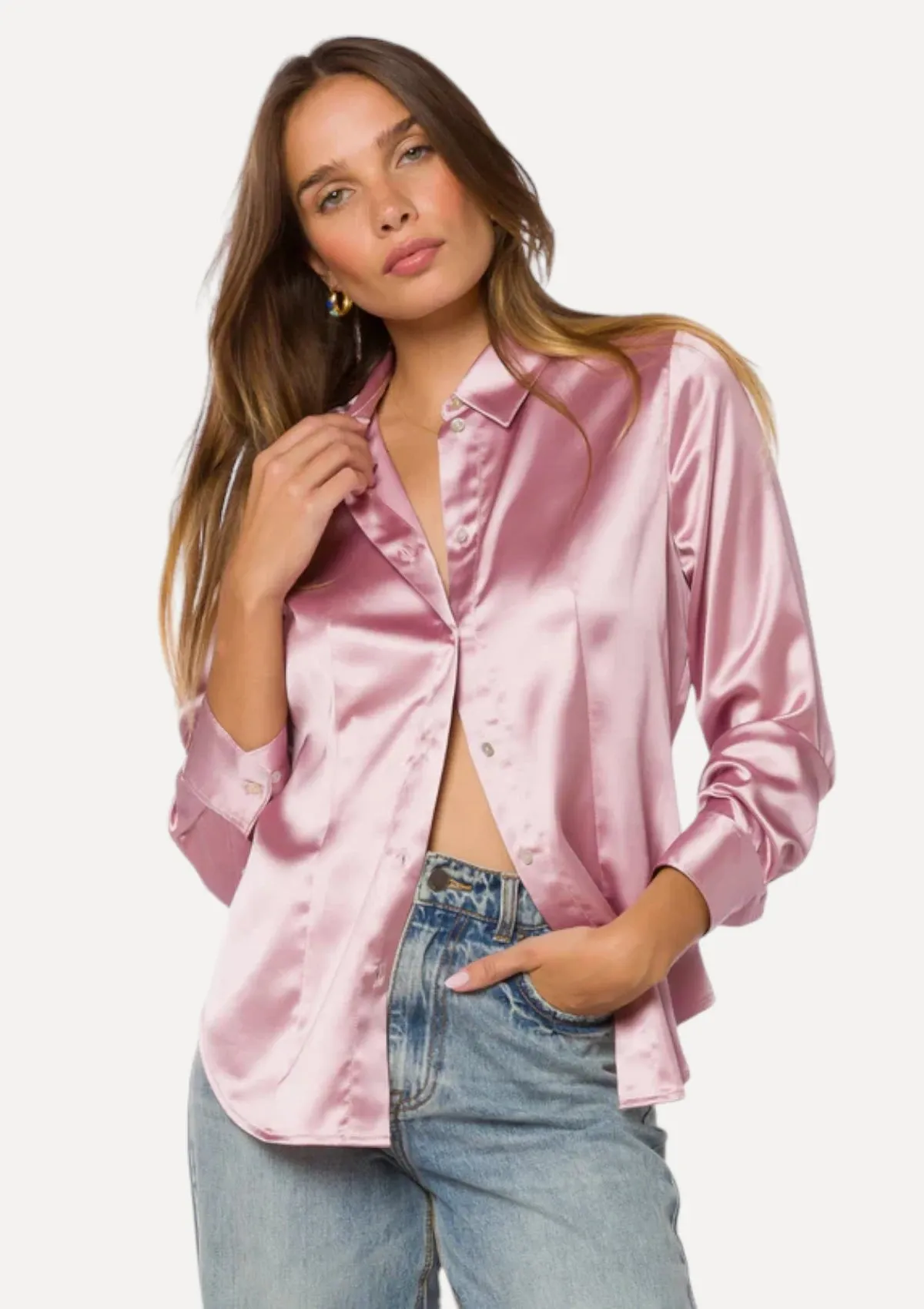 Leanne Long Sleeve Button Down Blouse - Ash Rose
