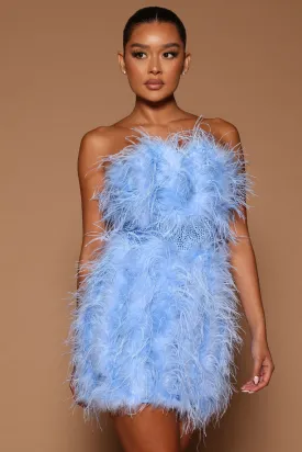 Lorina Feather Mini Dress - Blue
