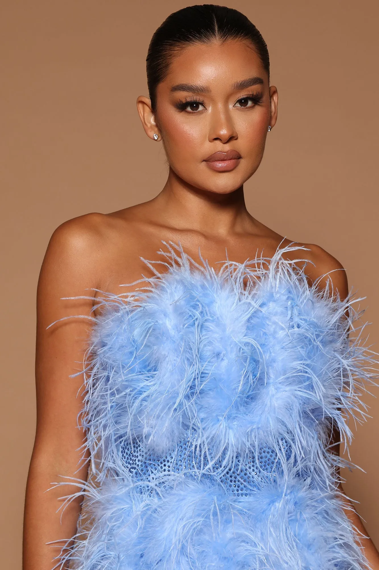 Lorina Feather Mini Dress - Blue