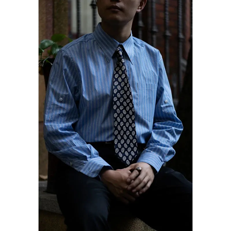 Men's Striped Shirt with Pointed Collar - Business Style