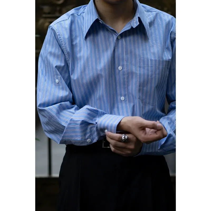 Men's Striped Shirt with Pointed Collar - Business Style