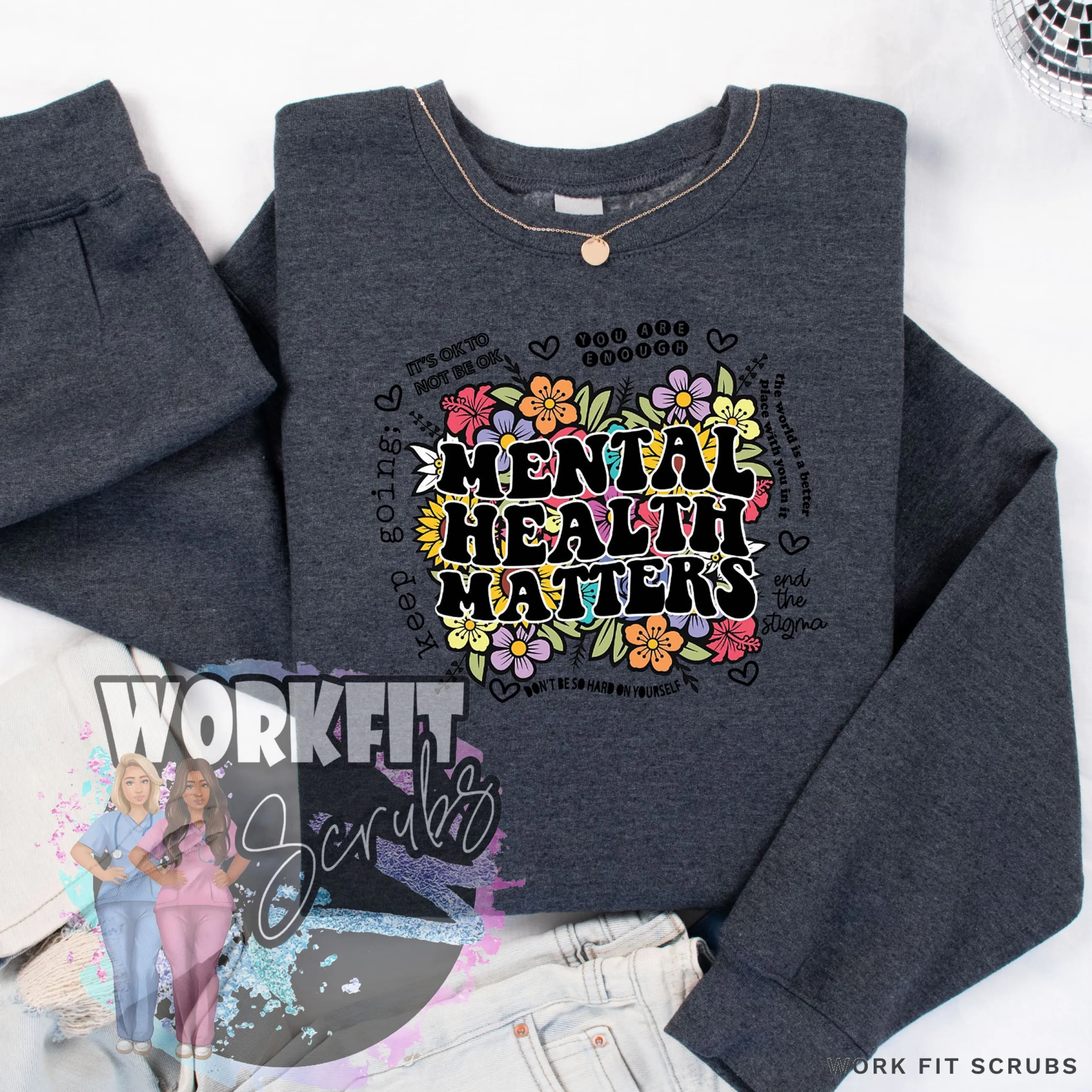 Mental Health Matters- Floral Crewneck