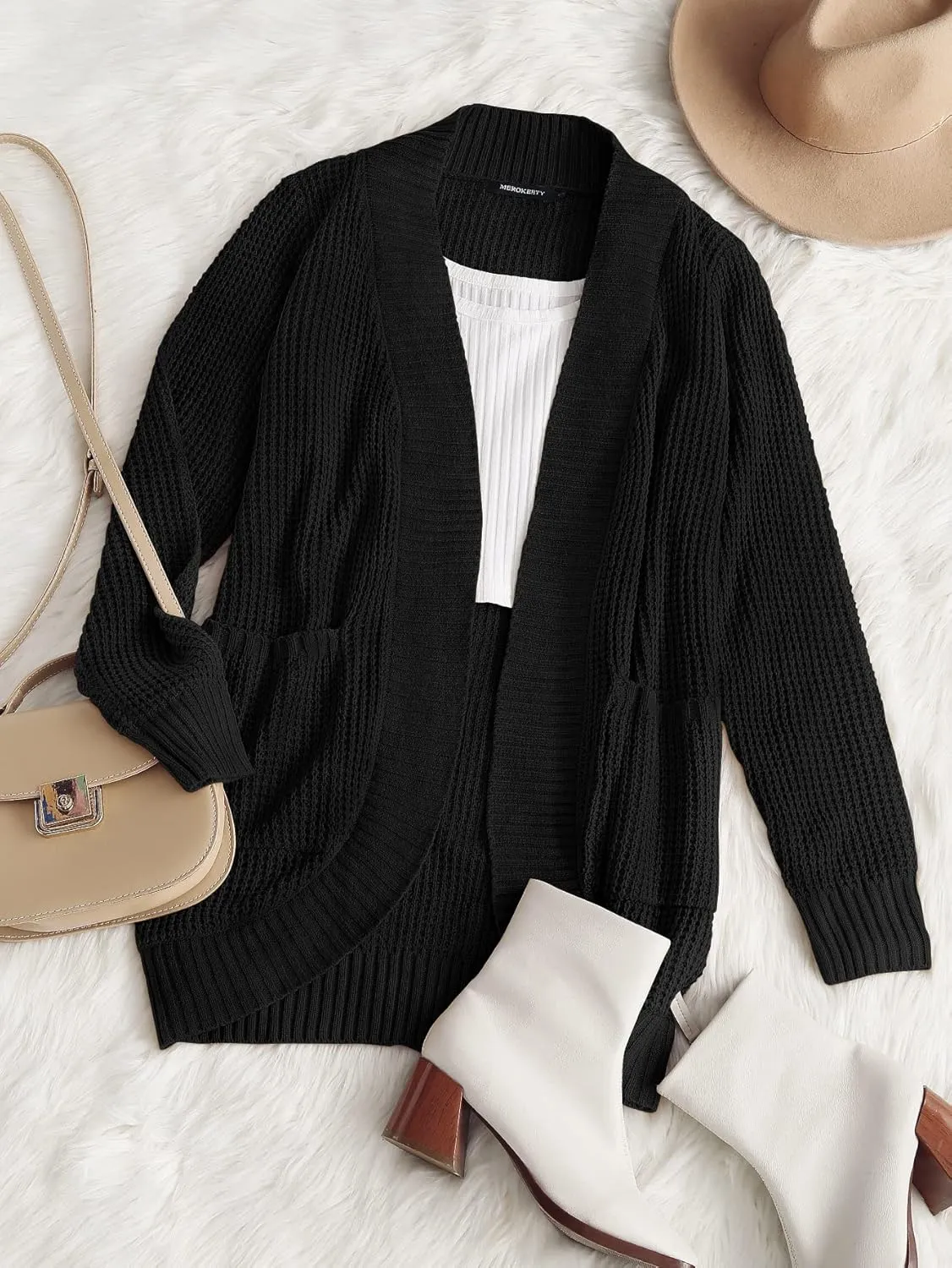 MEROKEETY Womens Long Sleeve Open Front Cardigans Chunky Knit Draped Sweaters Outwear