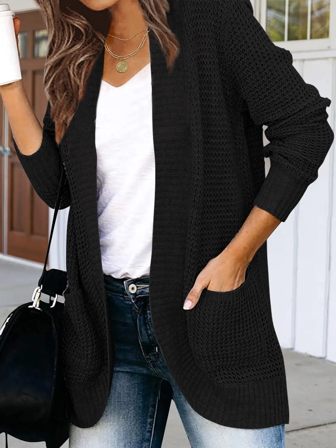 MEROKEETY Womens Long Sleeve Open Front Cardigans Chunky Knit Draped Sweaters Outwear