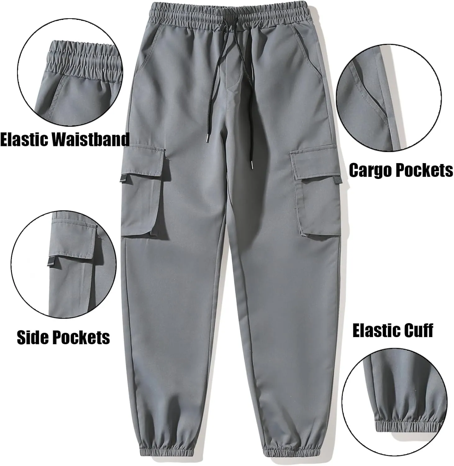 Miniml Cargo Jogger Fit, Miniml Elastic Waist Cargo Pant Jogger, Mens Casual Lightweight Pants with Pockets