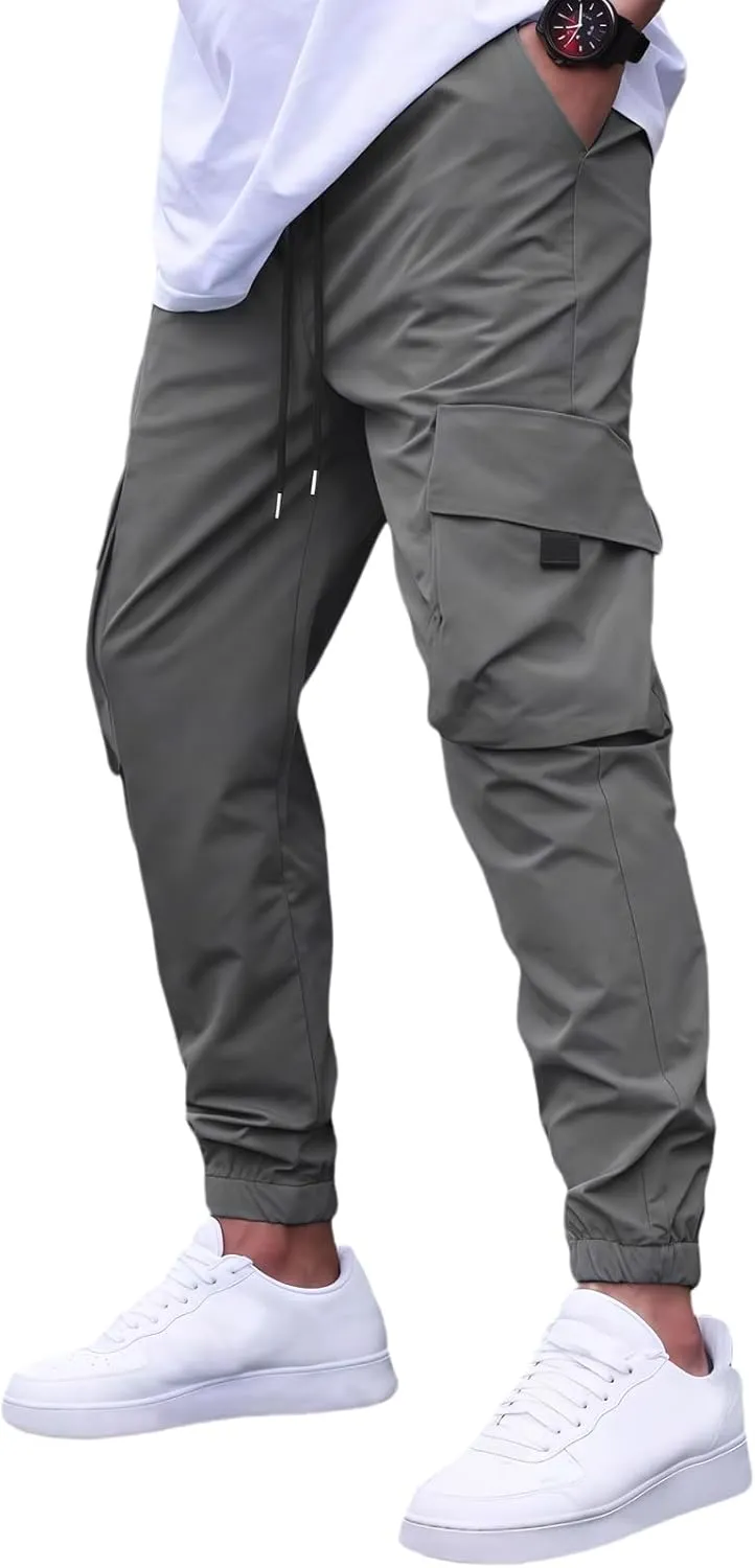 Miniml Cargo Jogger Fit, Miniml Elastic Waist Cargo Pant Jogger, Mens Casual Lightweight Pants with Pockets