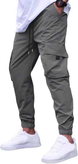 Miniml Cargo Jogger Fit, Miniml Elastic Waist Cargo Pant Jogger, Mens Casual Lightweight Pants with Pockets