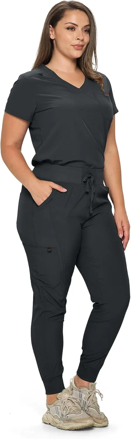 MONARCH UNIFORMS Stretchy Scrubs Women's Jogger Scrub Set In Regular and Petite Jogger Scrubs with Tuck-In Top for Women