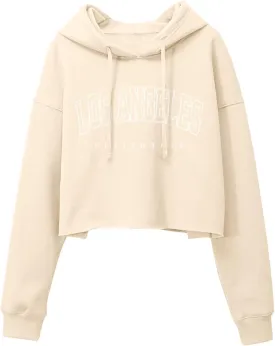 ORANDESIGNE Woman Letter Graphic Print Cropped Hoodie Long Sleeve Crop Fleece Casual Workout Loose Pullover Sweatshirt Tops