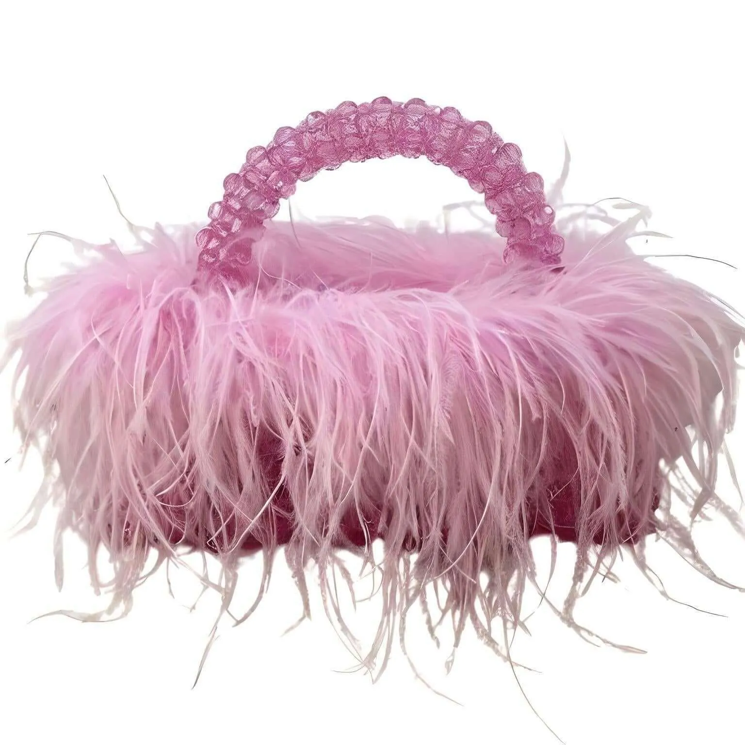Pearl Beaded Handle Ostrich Feather Handbag