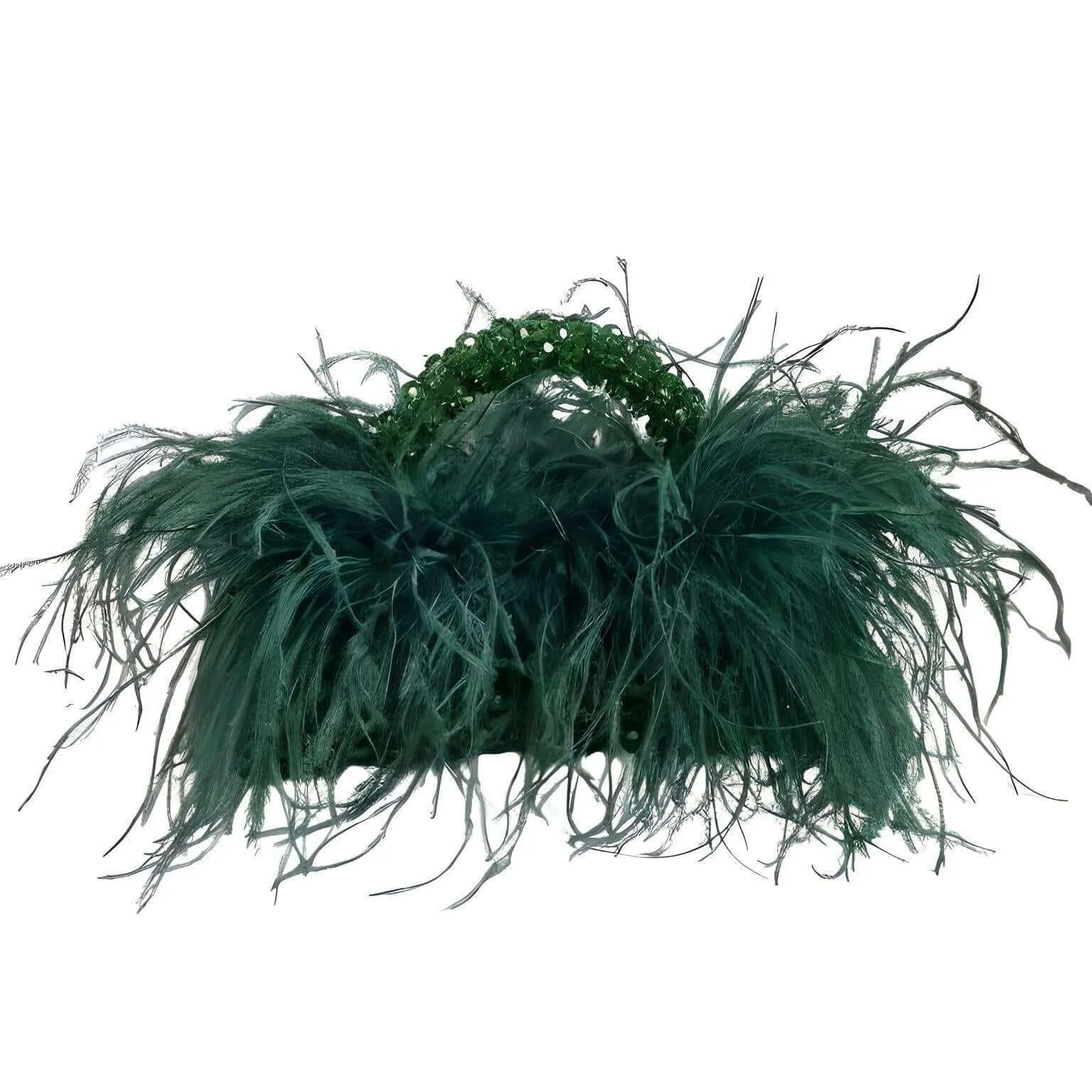 Pearl Beaded Handle Ostrich Feather Handbag