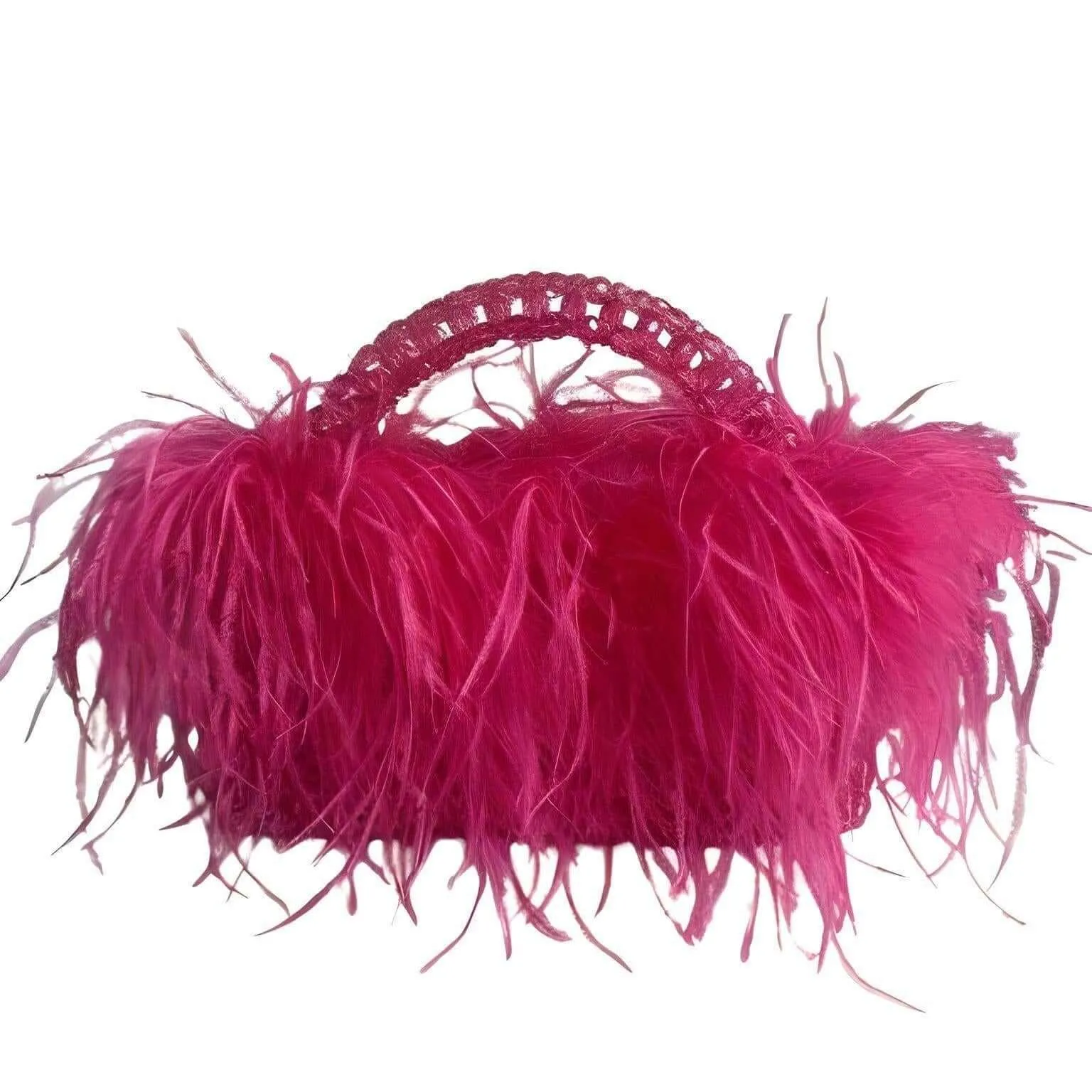 Pearl Beaded Handle Ostrich Feather Handbag