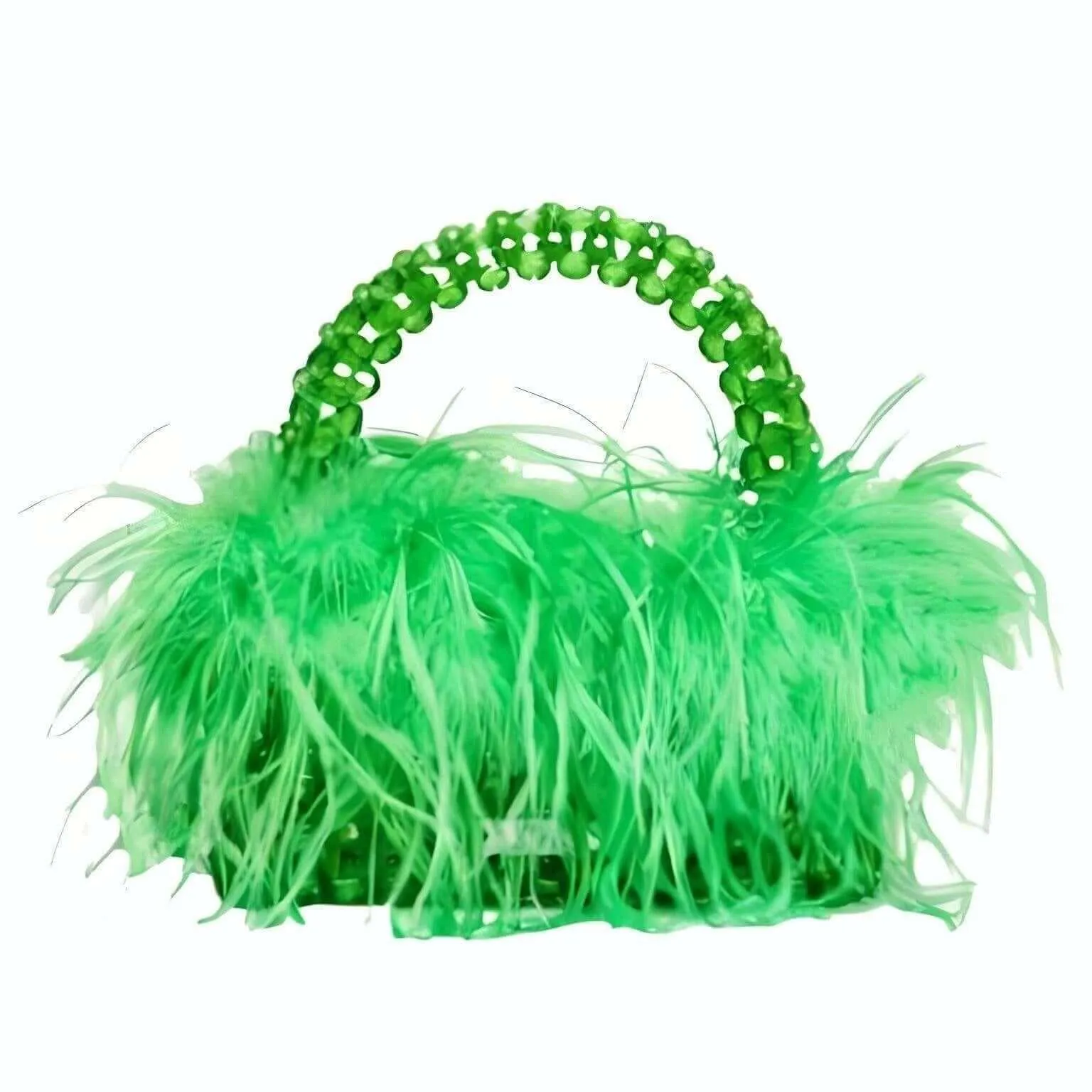 Pearl Beaded Handle Ostrich Feather Handbag