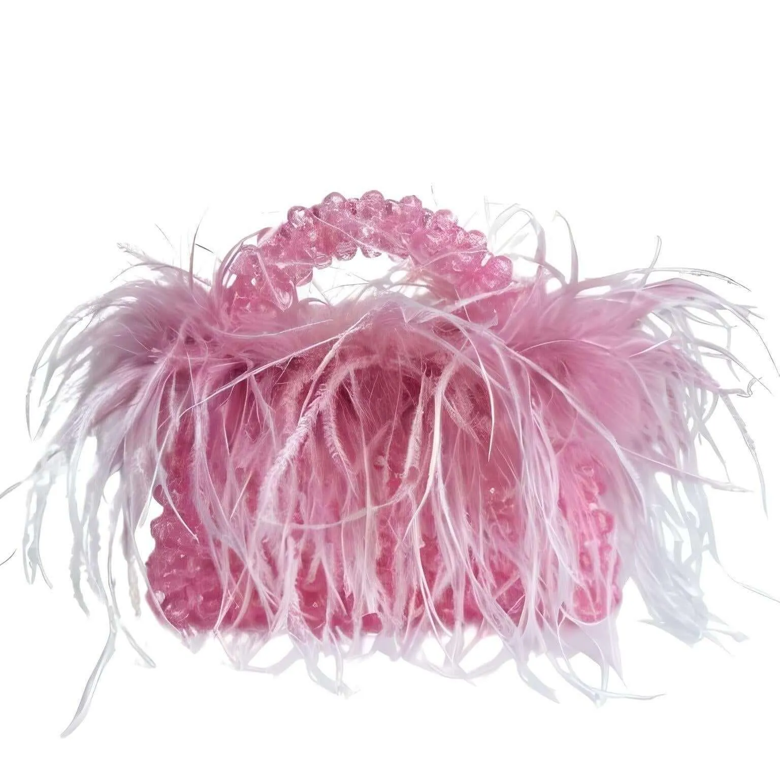 Pearl Beaded Handle Ostrich Feather Handbag