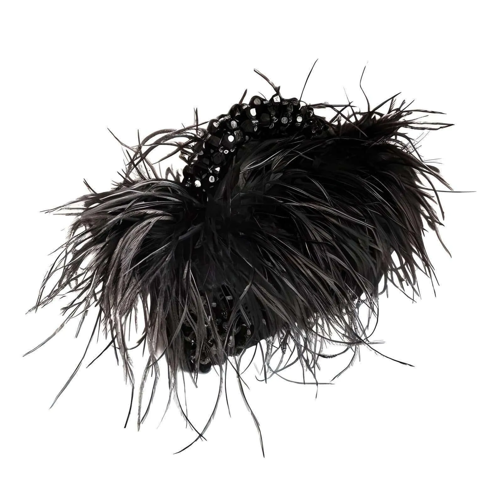 Pearl Beaded Handle Ostrich Feather Handbag