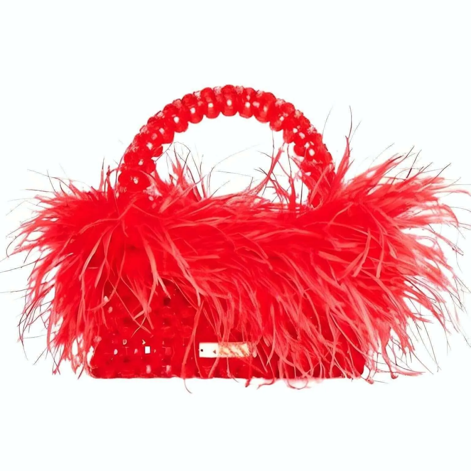 Pearl Beaded Handle Ostrich Feather Handbag