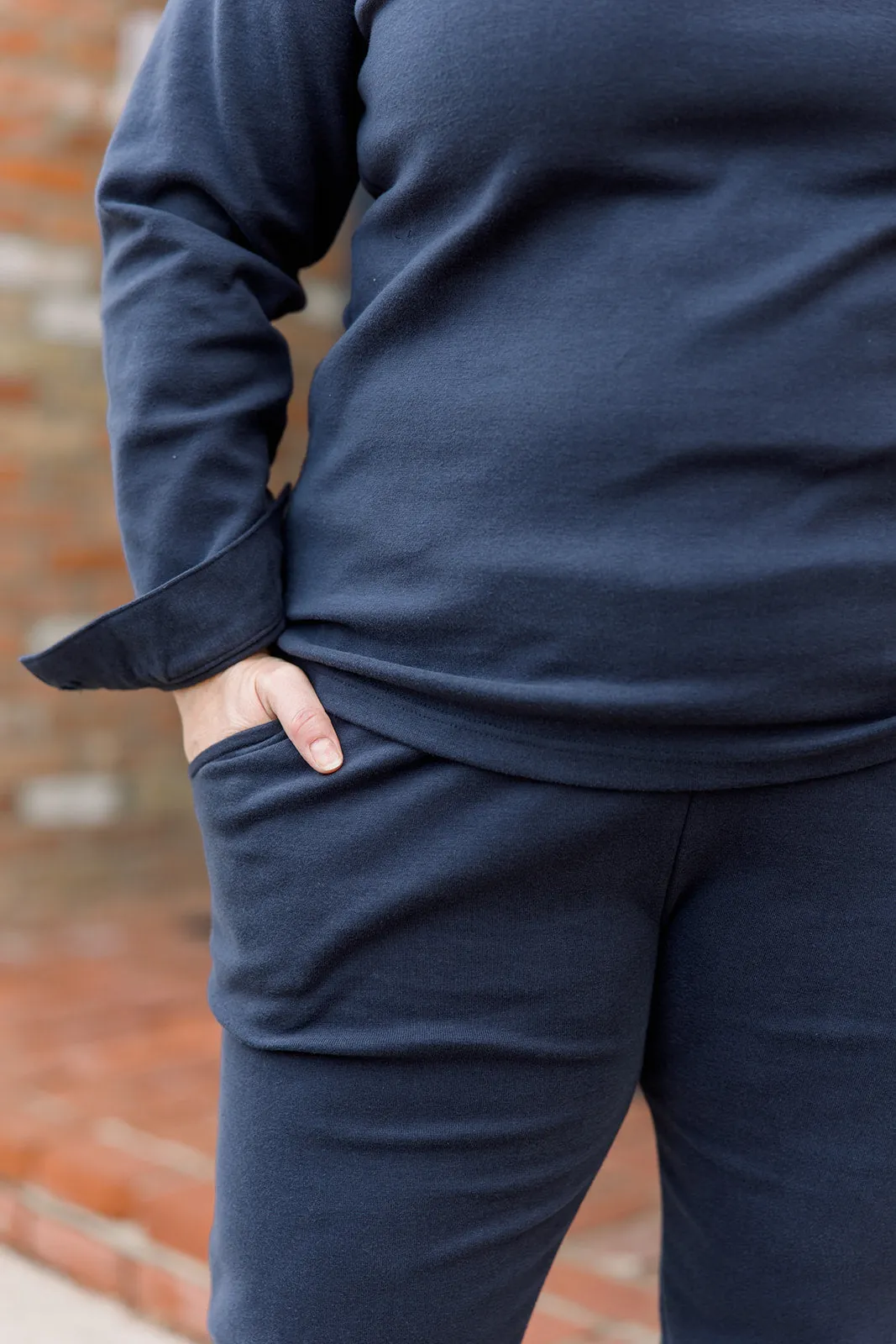 Ponte II Long Sleeve Mock Neck with Cuff and Pant - Navy