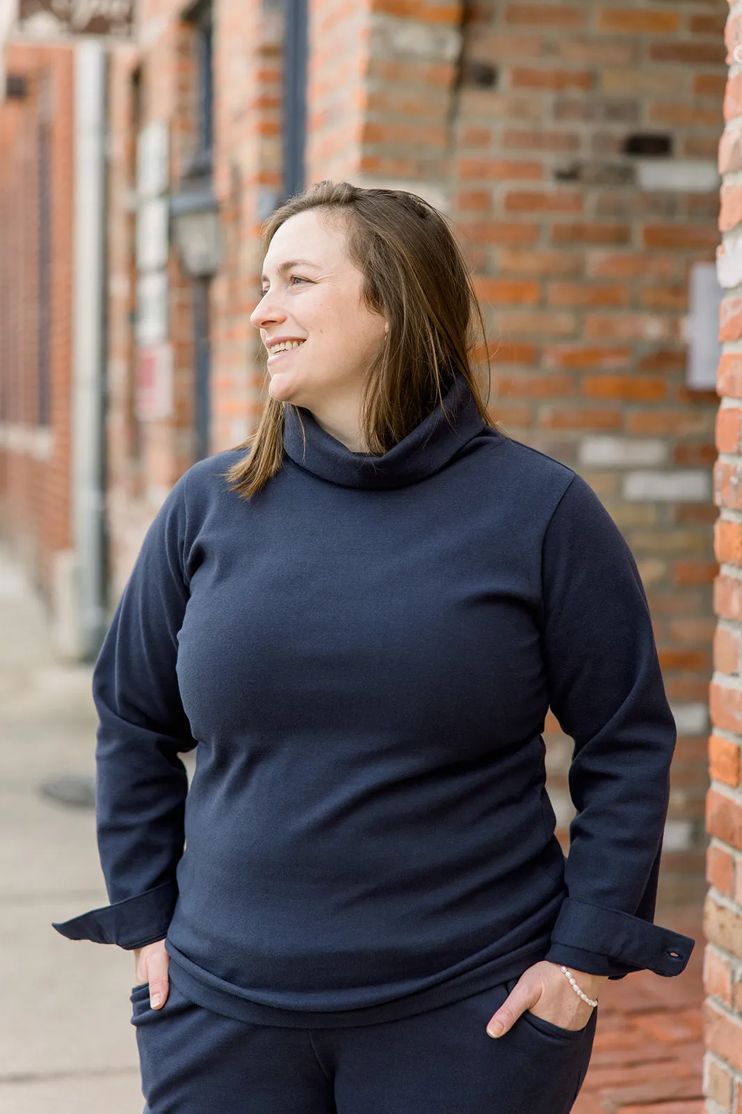 Ponte II Long Sleeve Mock Neck with Cuff and Pant - Navy