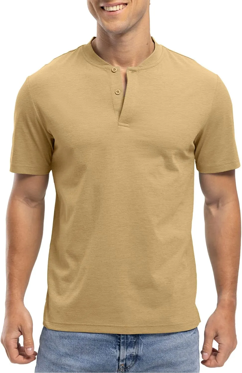 Rdruko Men's Golf Shirts Collarless Henley Dry Fit Athletic Casual Performance Blade Lightweight Polo T Shirts