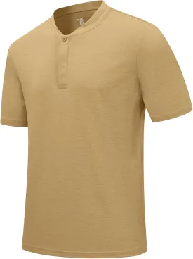 Rdruko Men's Golf Shirts Collarless Henley Dry Fit Athletic Casual Performance Blade Lightweight Polo T Shirts