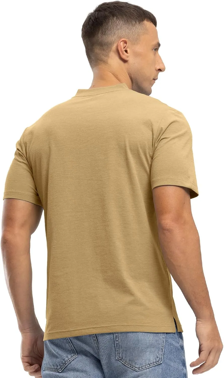 Rdruko Men's Golf Shirts Collarless Henley Dry Fit Athletic Casual Performance Blade Lightweight Polo T Shirts