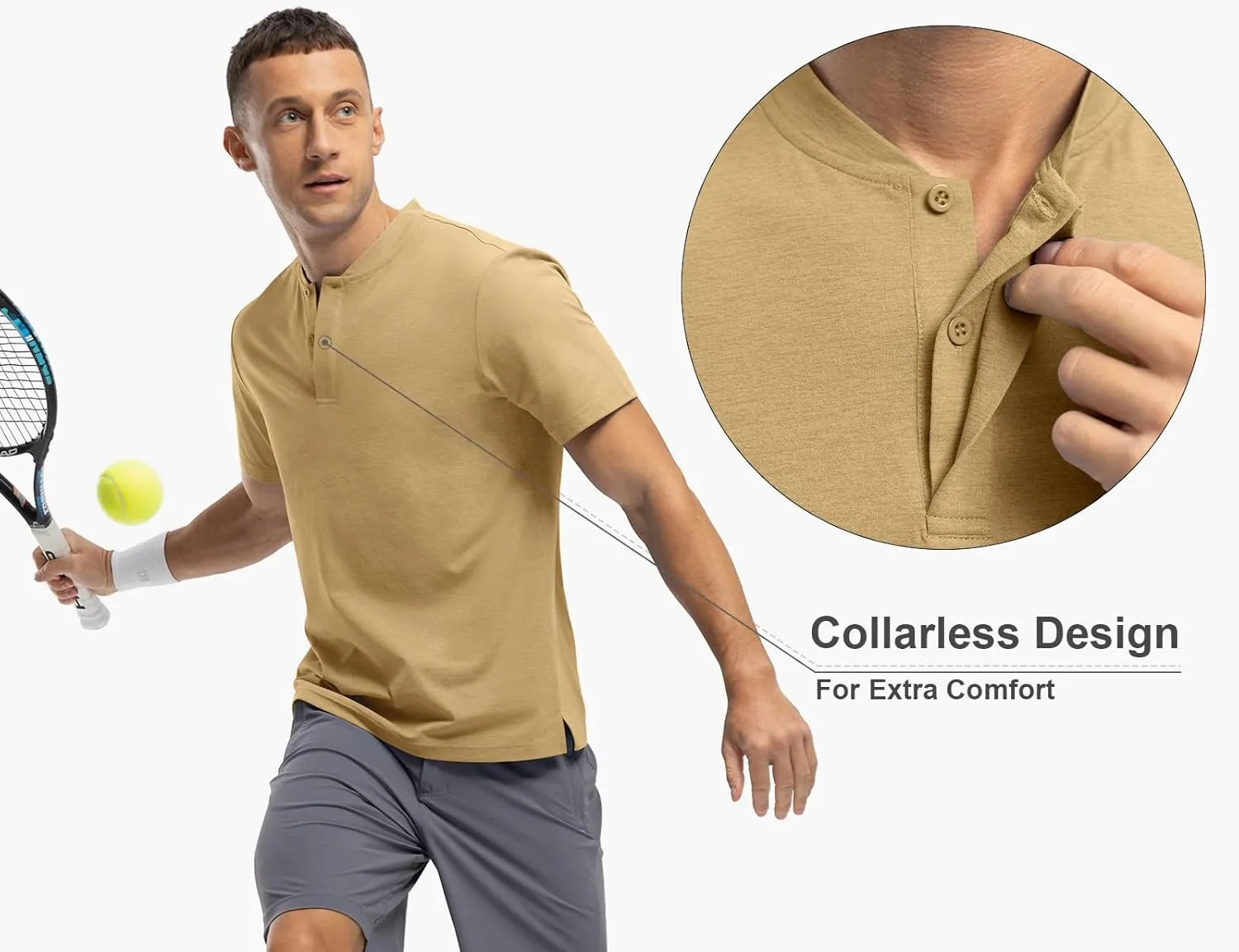 Rdruko Men's Golf Shirts Collarless Henley Dry Fit Athletic Casual Performance Blade Lightweight Polo T Shirts