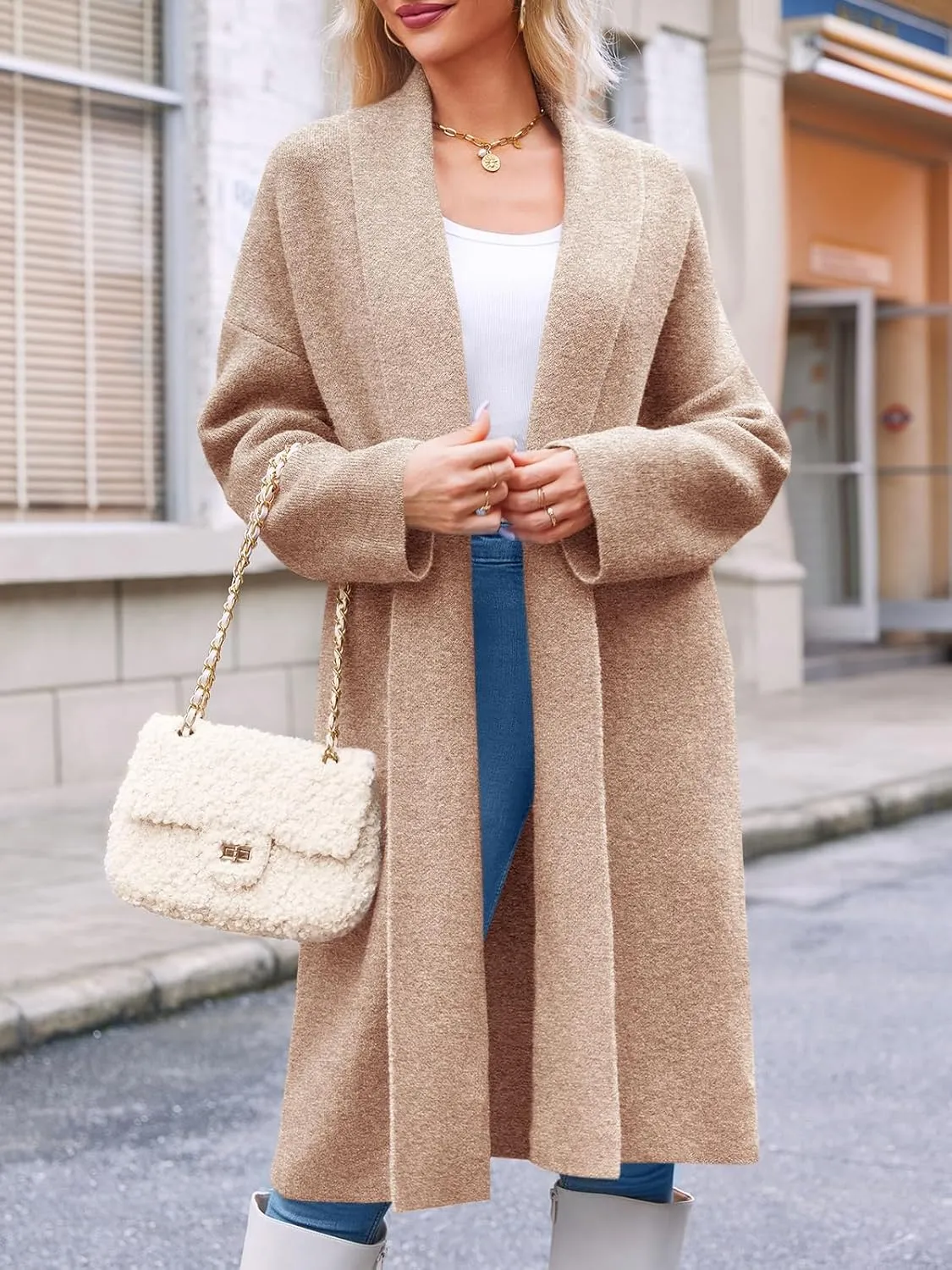 Saodimallsu Womens Long Cardigan Sweaters Chunky Open Front Oversized Slouchy Knit Fall Trendy Coatigan Jackets