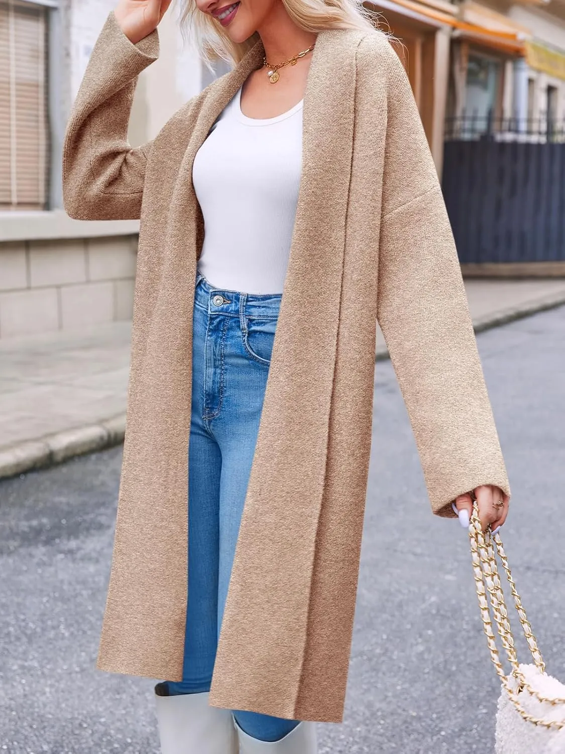 Saodimallsu Womens Long Cardigan Sweaters Chunky Open Front Oversized Slouchy Knit Fall Trendy Coatigan Jackets