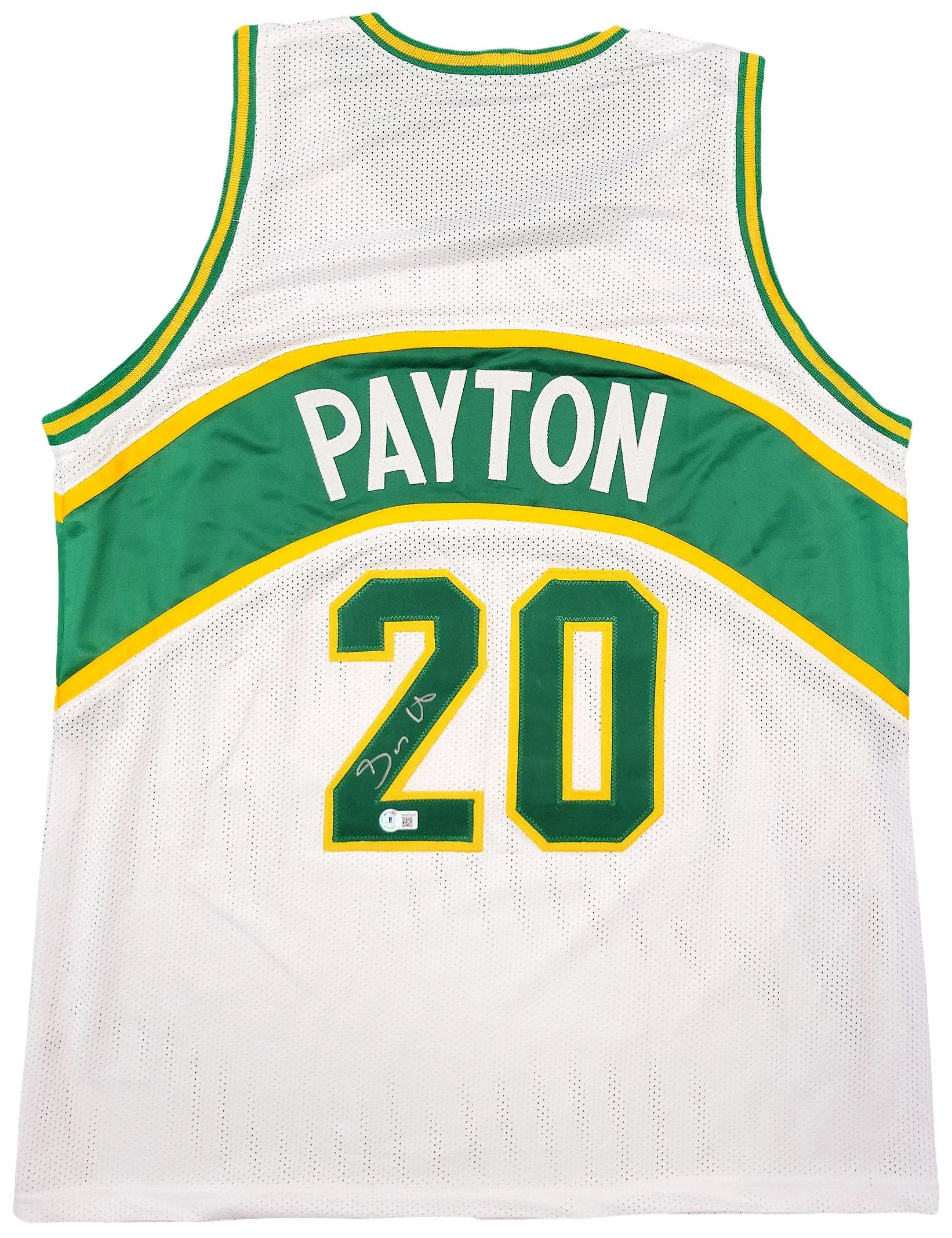 Seattle Supersonics Gary Payton Autographed White Jersey Beckett BAS QR Stock #203420