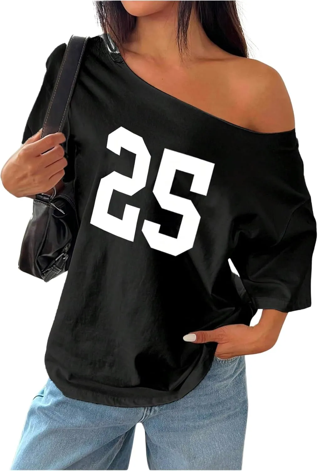 SOLY HUX Women's Jersey Shirts Oversized Grunge Graphic Tees Off The Shoulder Y2k Streetwear Short Sleeve Summer Tops