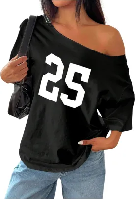 SOLY HUX Women's Jersey Shirts Oversized Grunge Graphic Tees Off The Shoulder Y2k Streetwear Short Sleeve Summer Tops
