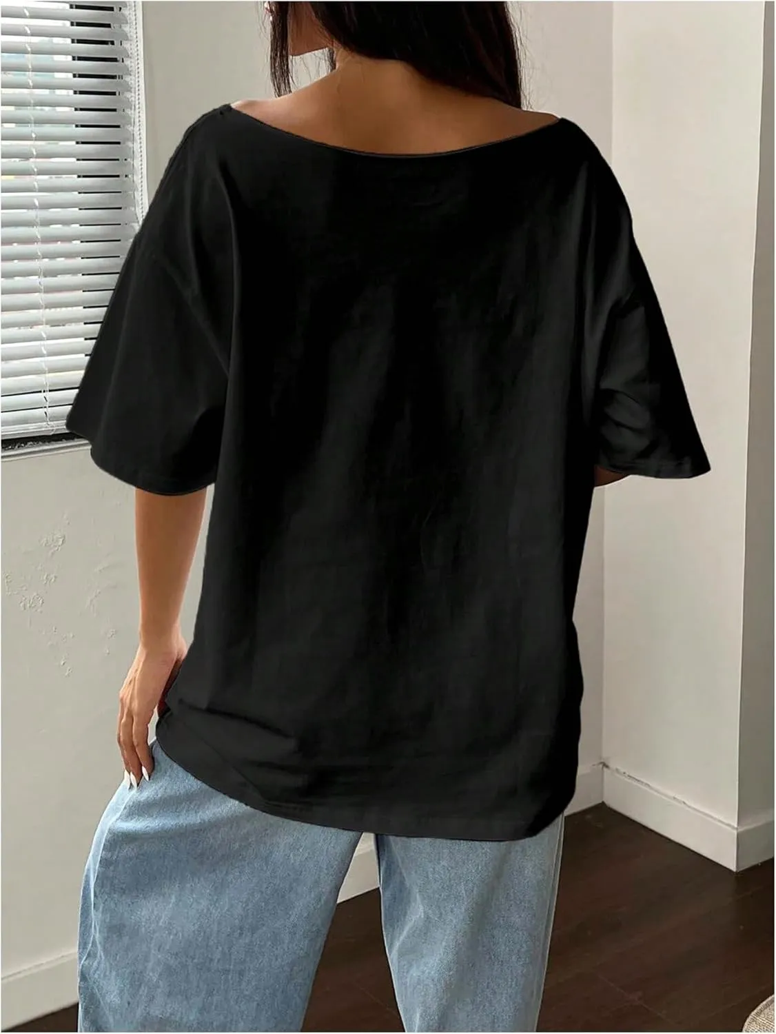 SOLY HUX Women's Jersey Shirts Oversized Grunge Graphic Tees Off The Shoulder Y2k Streetwear Short Sleeve Summer Tops