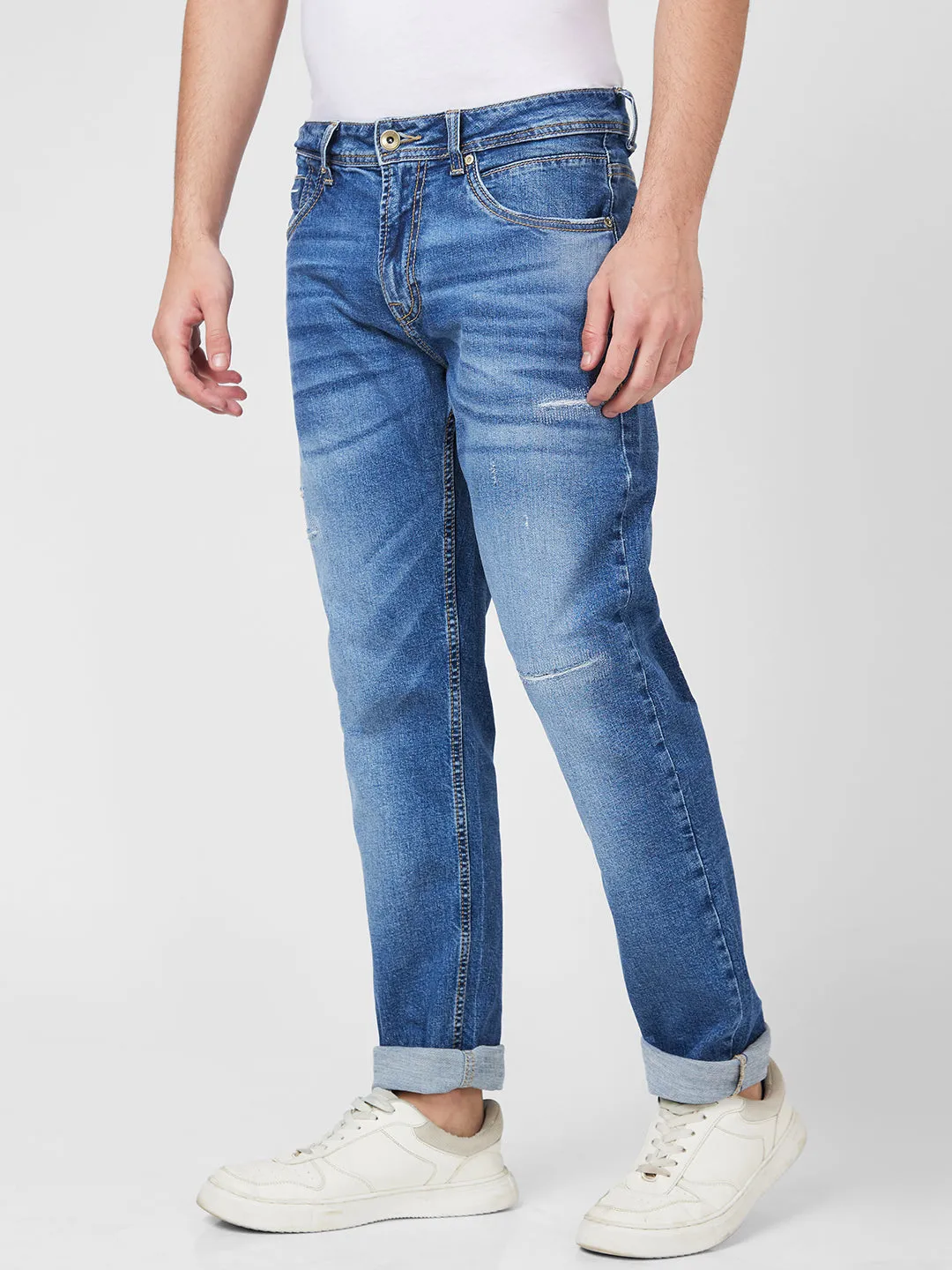 Spykar Low Rise Comfort Fit Straight Length Blue Jeans For Men