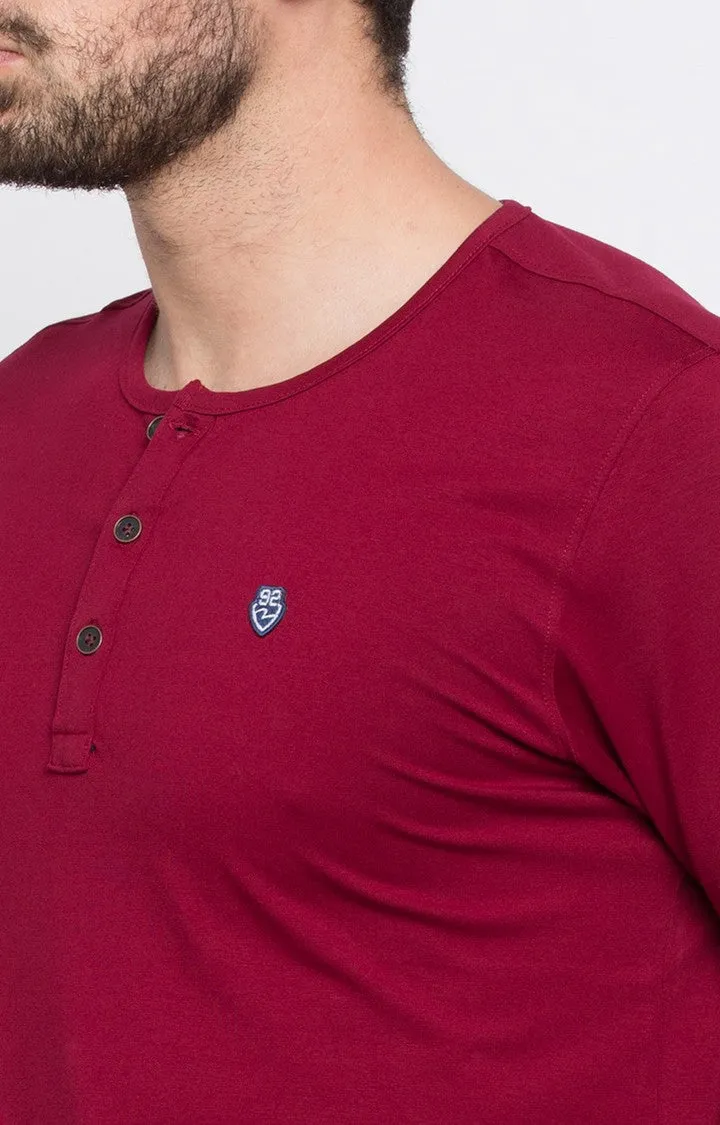 Spykar Wine Solid Slim Fit Men T-Shirts
