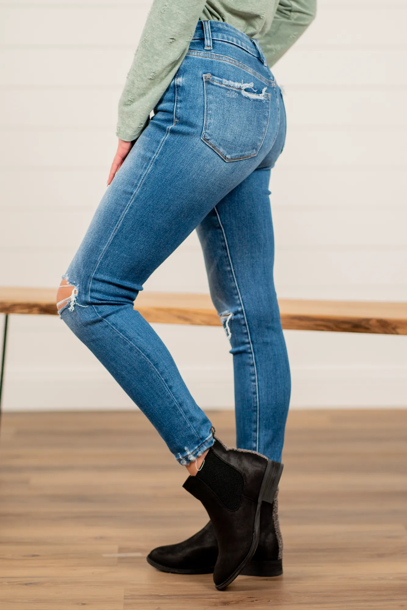 Summer Sand High Rise Distressed Ankle Skinny