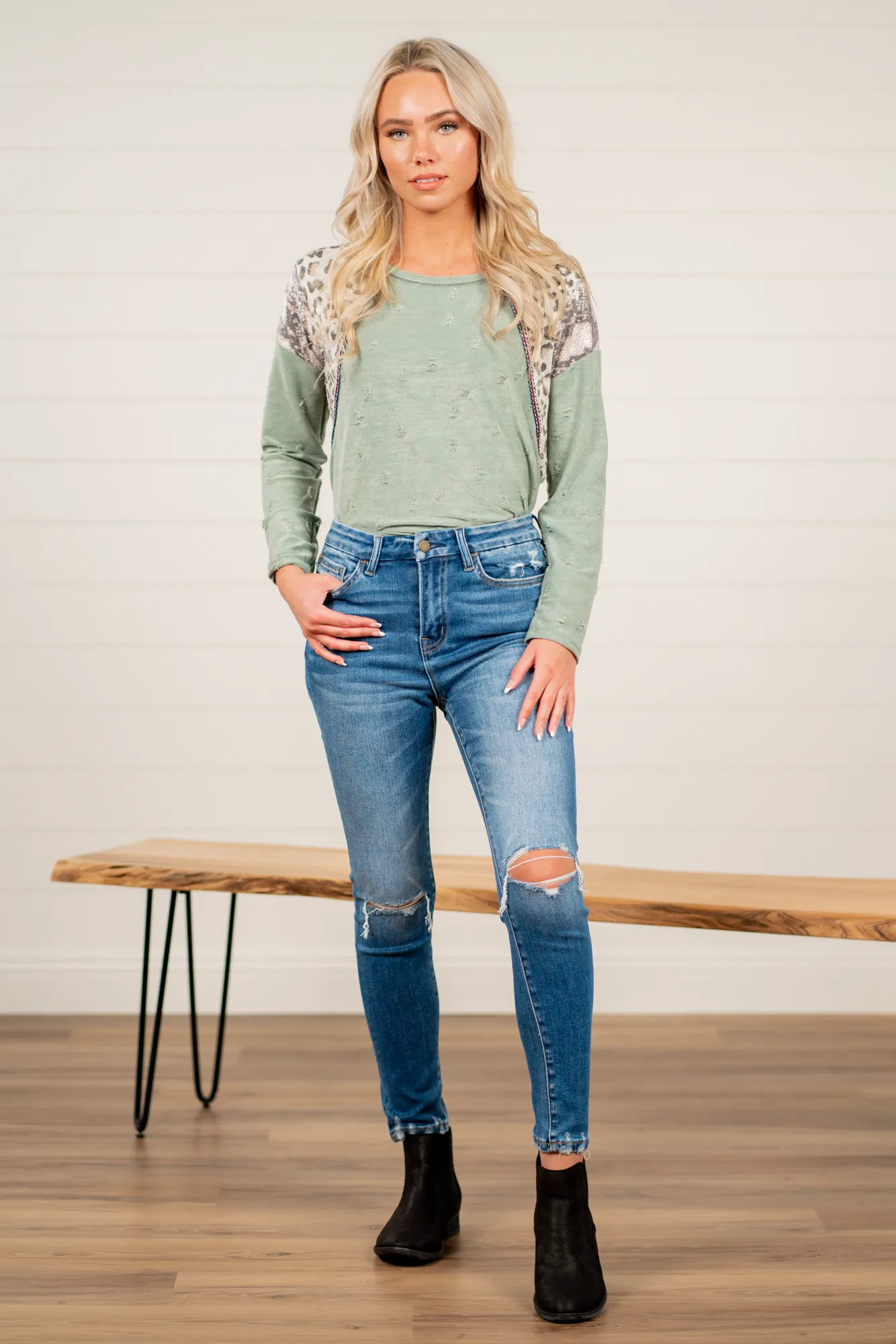 Summer Sand High Rise Distressed Ankle Skinny