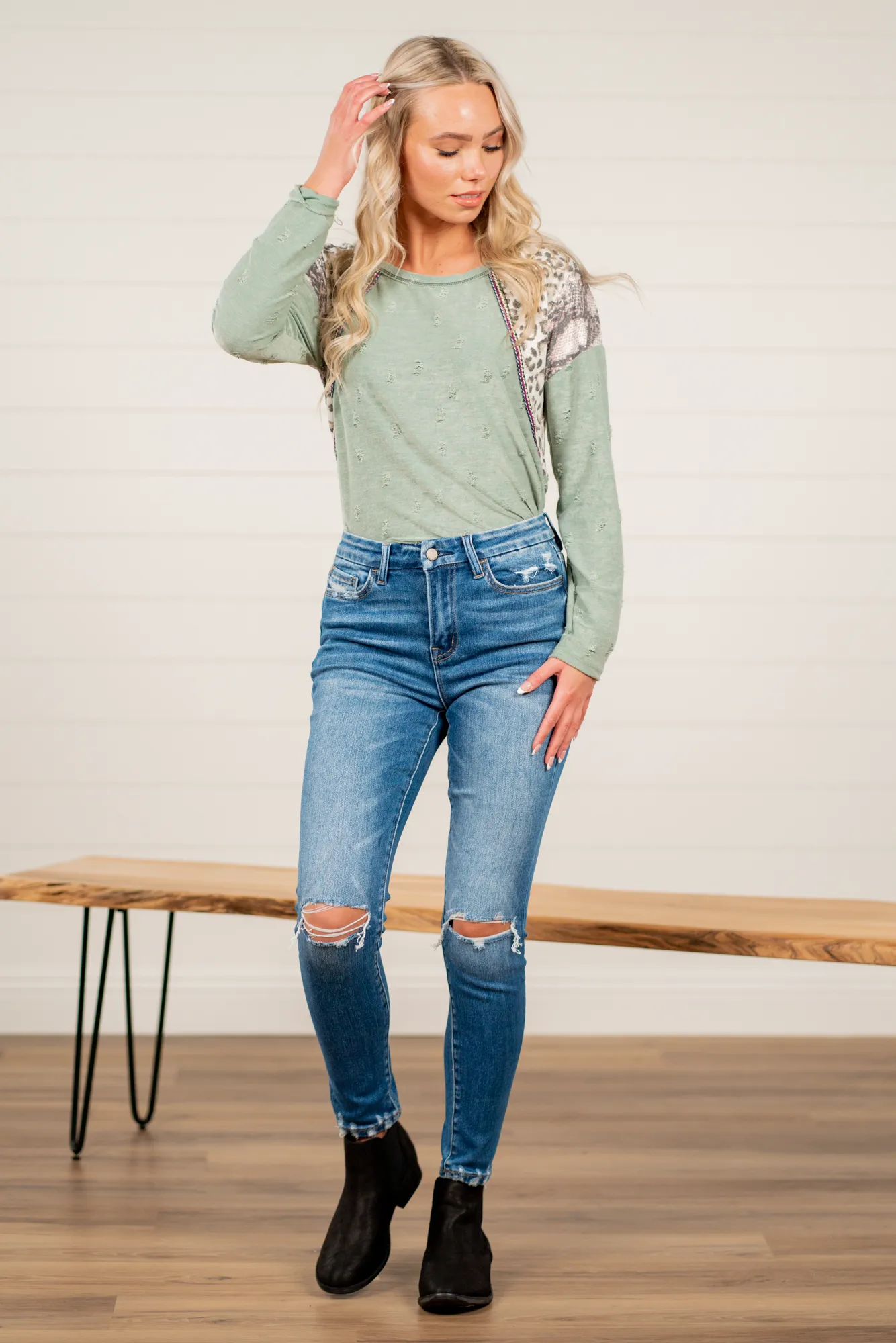 Summer Sand High Rise Distressed Ankle Skinny